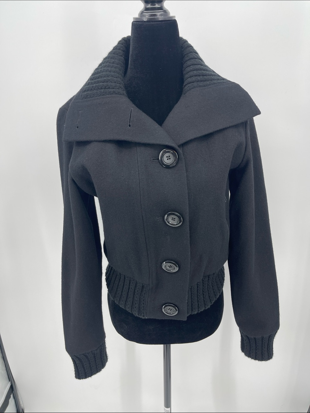 BLACK RIVET Black Button-Front Knit Collar Jacket WOMENS SIZE M
